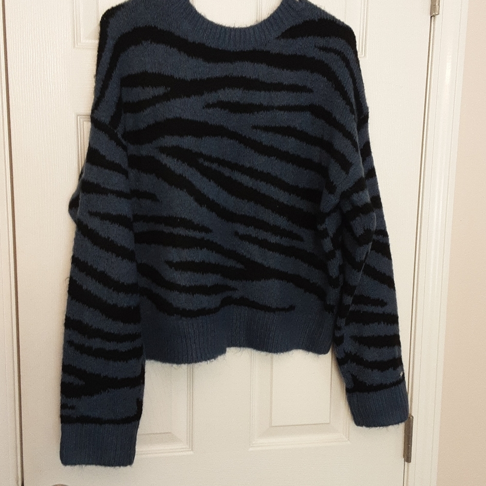 Blue and black zebra print sweater